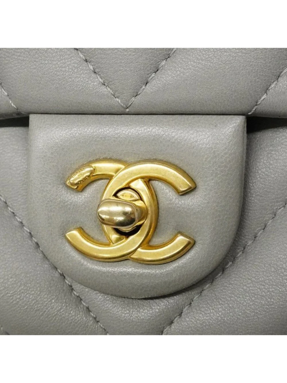 Chanel Shoulder Bag Che Blanc Lambskin Gray Gold